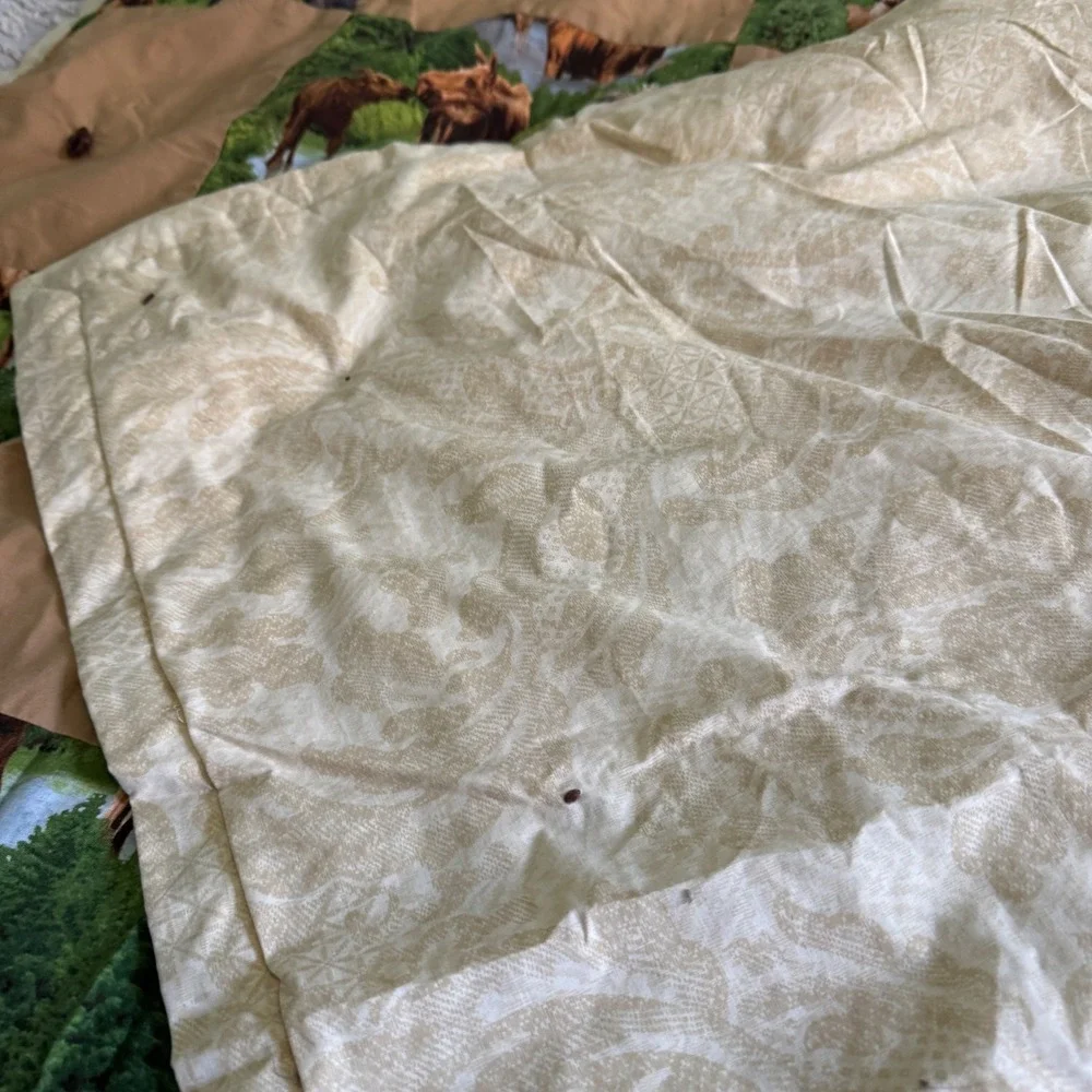 Handmade Vintage Moose Patchwork Quilt Blanket Brown Green Rustic Cabin Lodge